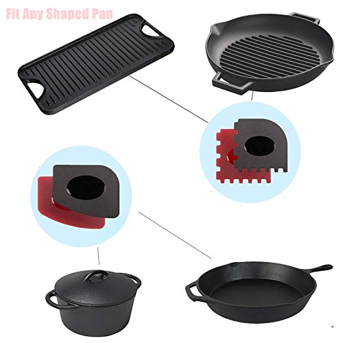 LIVEHITOP Cast Iron Cleaner with Wood Sponges Cast Iron Cleaning Kit Pan Scraper Plastic Set Tool and Silicone Hot Handle Holder for Home and Camping
