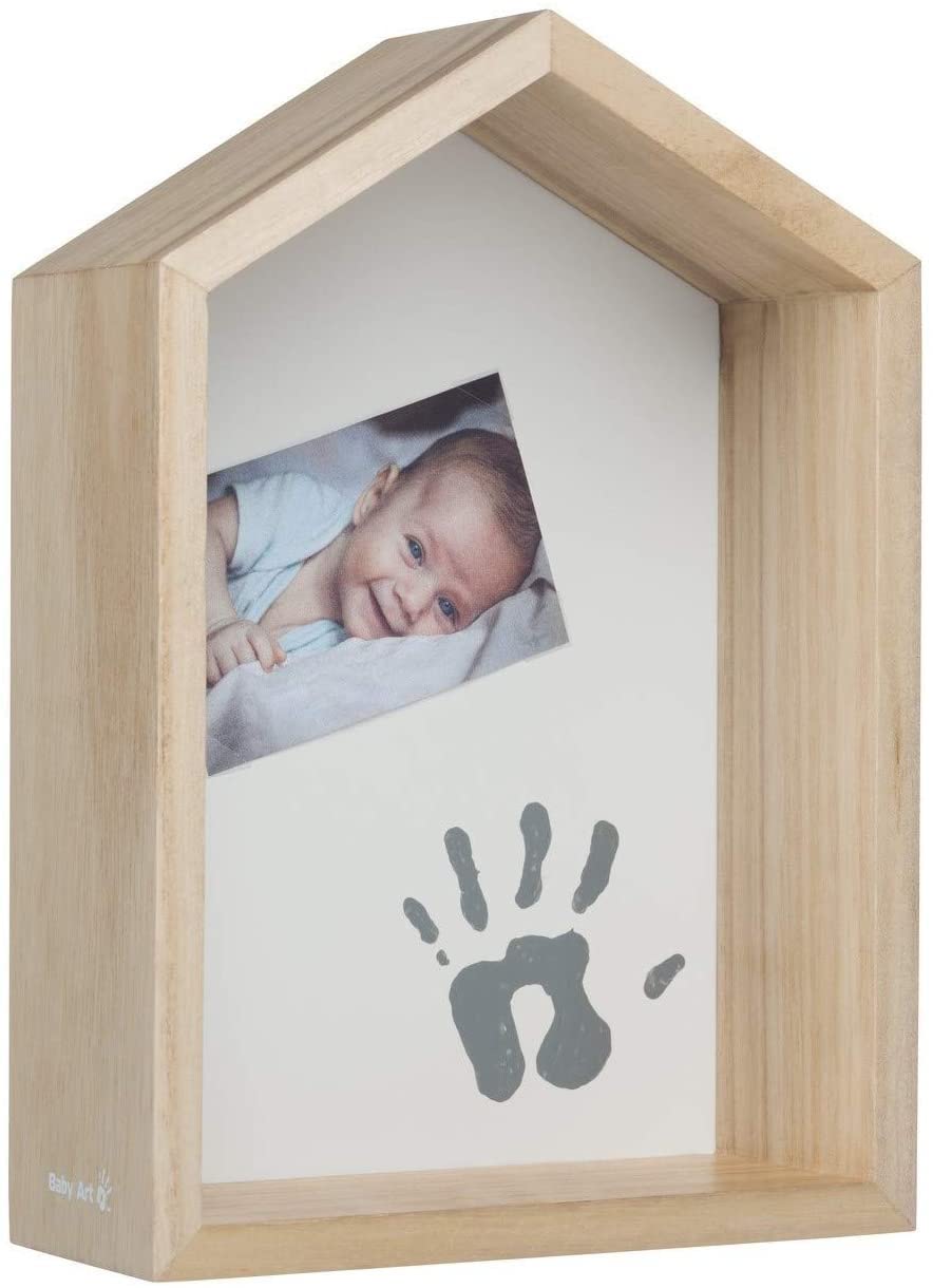 Baby Art® Shelf House, Wooden Wall or Desk Storage Holder, Children's Bedroom Decoration, Customisable with Footprint kit, Natural Wood Colour
