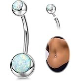 REVOLIA 14G F136 Titanium Opal Belly Button Rings for Women Hypoallergenic Belly Rings Internally Threaded Barbell Navel Rings Body Piercing Jewelry 6-16MM
