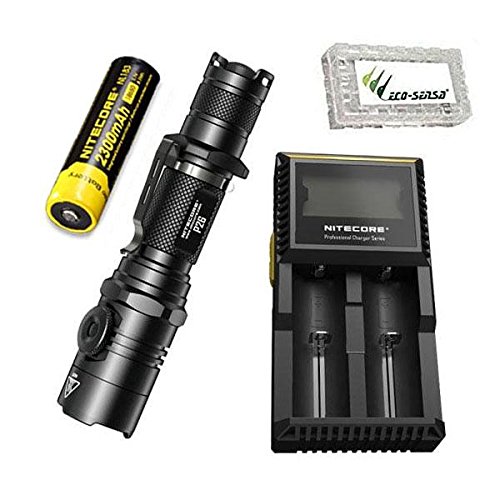 NITECORE P26 CREE XP-L HI V3 LED Tactical Flashlight -1000 Lumen w/NL183 Battery & D2 Charger +Free Eco-Sensa Battery Case