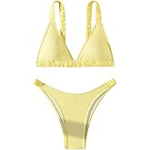 SHENHE Women's 2 Piece Bathing Suit High Cut Elastic Spaghetti Strap Triangle Cheeky Bikini Set