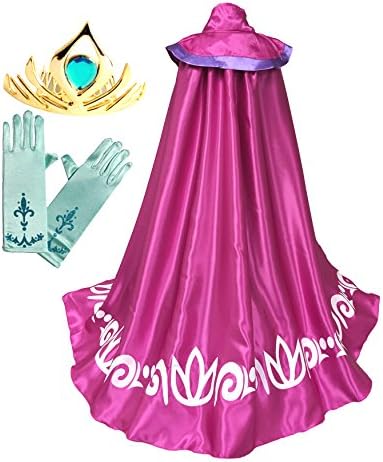 American Vogue Frozen Anna ELSA Coronation Costume Girl's Long Cape Cloak + Gloves +Tiara Crown Play Dress-up Set