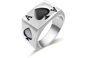 JAJAFOOK Mens Womens Stainless Steel Ring Poker Spade Ace Silver Black Sizes 6-14