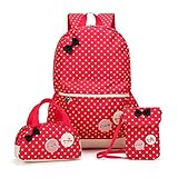 SUNSHAK Polka Dot Set of 3 School Backpacks for Girls Book Bag Handbag(Red)