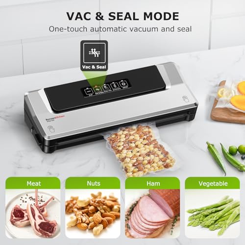 Bonsenkitchen Vacuum Sealer Machine | Compact Food Sealer for Kitchen Storage & Meal Prep | Multiple Modes​​ | External Vacuum System | 5 Bags, Silver​​