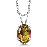 Gem Stone King 1.20 Ct Oval Mango Mystic Topaz 14K White Gold Pendant with Chain