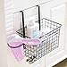 Over the Cabinet Door Black Wire Storage Basket with Hair Dryer Holder,Storage Bin for Toy Lotion Shampoo Magazine Toiletry Towel Kitchen,Space Saving Solution