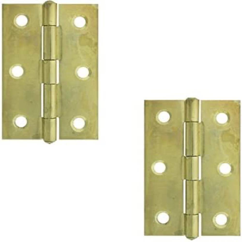 Merriway BH03835 (2 Pcs) 75mm (3 inch) EB Steel Narrow Utility Hinge Brass Plated - Pack of 2 Pieces