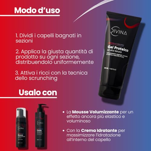Protein Gel for Wavy Curly Hair Afro Natural&Amazing by DIVINA BLK with Plant Protein, Natural Organic Oat Extracts and Goji Berries (200ml)