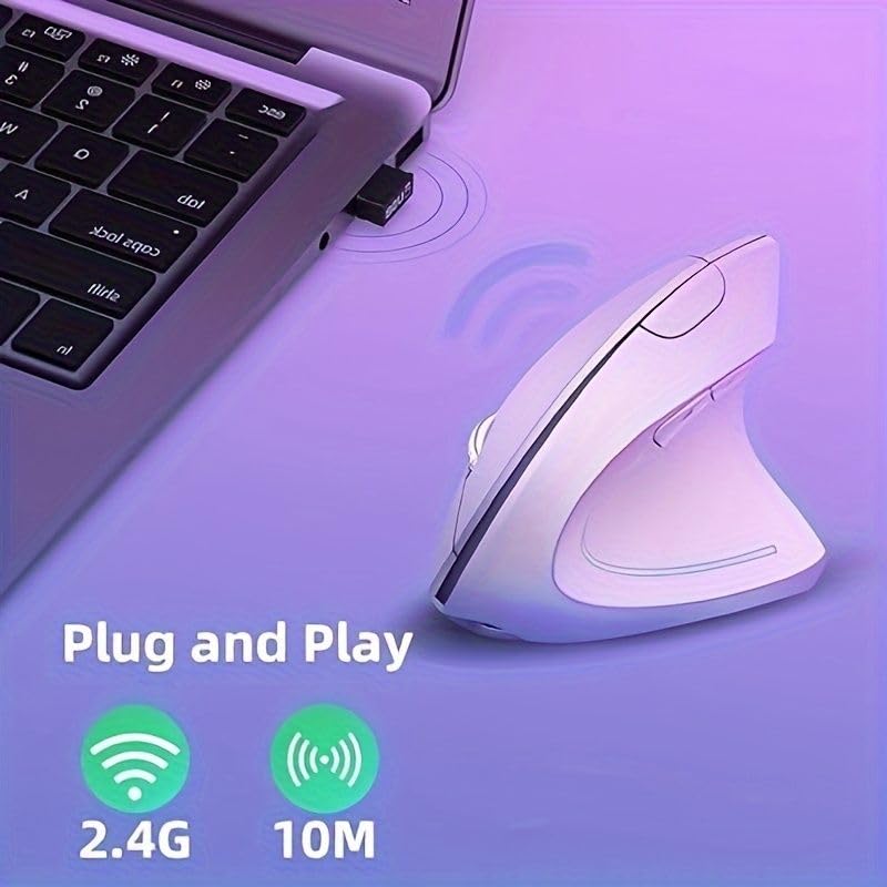 ASOYIOL Ergonomic Mouse Wireless, Purple Vertical Mouse with USB Receiver,6 Buttons 1000/1200/1600 Ergo Mouse for Laptop PC (Purple,Right Hand)