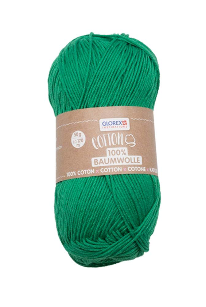 Glorex 5 1004 12 Cotton 100% Cotton Versatile for Knitting, Crocheting and Crafts, Very Good Quality, Soft and Washable, 50 g, Approx. 170 m, Green