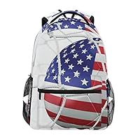 ECOMAOMI USA American Flag Printed Soccer Ball Net Goal Success Stylized Artwork Personalized Lightweight Large Capacity Laptop Backpack Modern Fashion Casual Daypack School Bag Hiking Backpack