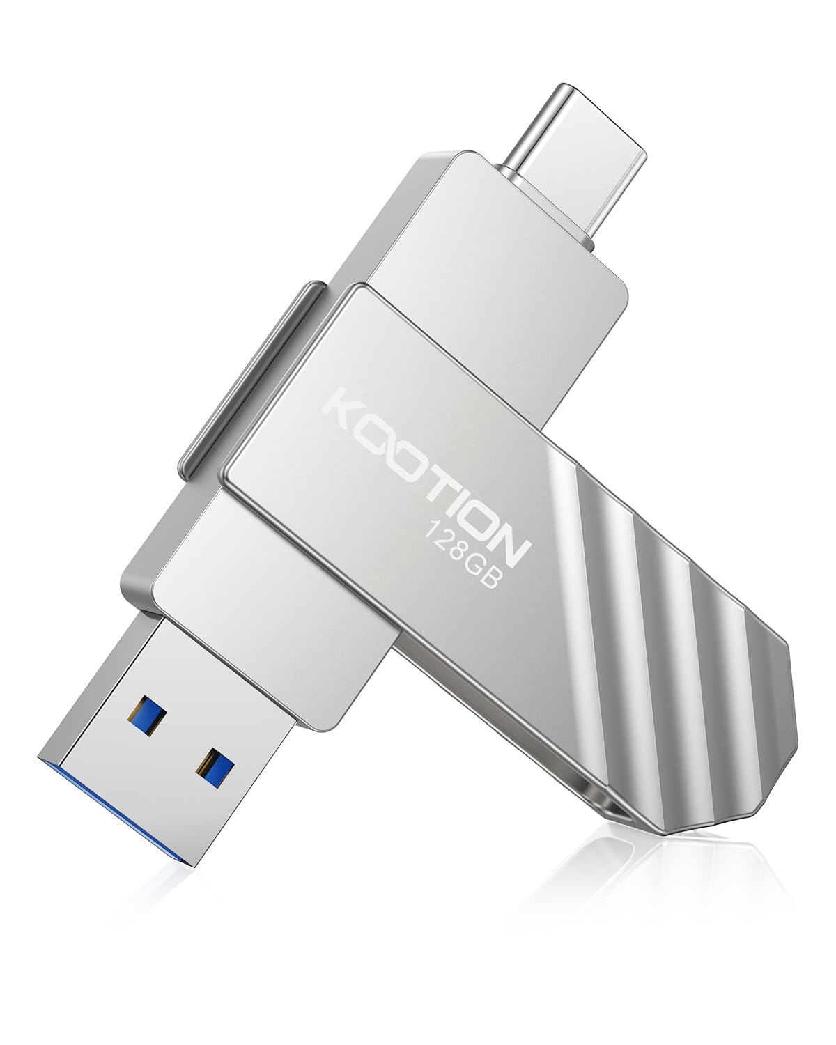 KOOTION USB Stick 128GB USB C Stick USB 3.2 Speicherstick OTG Bis zu 500MB/s 2-in-1 Typ C Flash Laufwerk Externer Speicher Metall für USB-C-iPhone/Android-Smartphone/Tablet/Mac/Laptop/PC,Silber