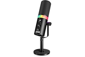 SWAYKTECH XLR/USB Dynamic Microphone for Podcast Recording PC Microphone with RGB Light, Headphone Jack, Mute Button, Volume Control, Desktop Stand, Metal Computer Mic for Streaming, Gaming, Vocal Voice-Over