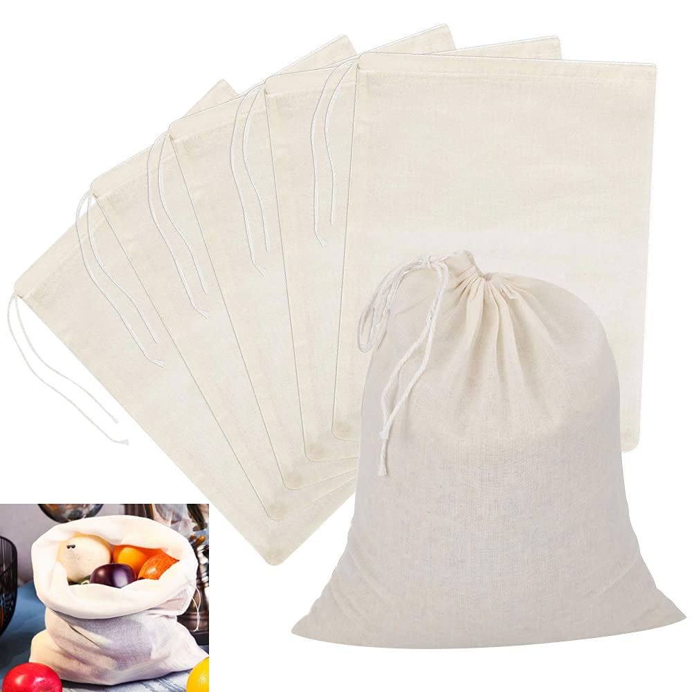 WANTOUTH 6-Piece Muslin Cotton Straining Bags - Reusable 50x40cm Large Fine Mesh Cooking Food Strainer Filter Bags for Fruit, Butter, Wine, Beer, Jam, Milk, and Home Brewing