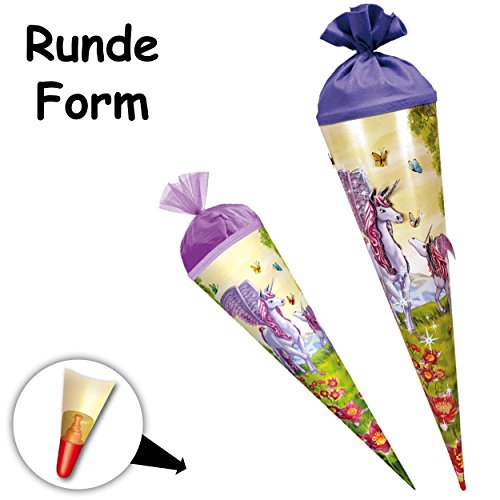 10 Stück Schultüten - Einhorn - Pegasus/Pferd Unicorn - 50 cm - rund - incl. Schleife - mit Tüllabschluß - Zuckertüte… – Bild 4