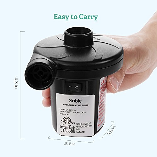 Sable Air Pump, Portable QuickFill Inflator Deflator with 3 Nozzles