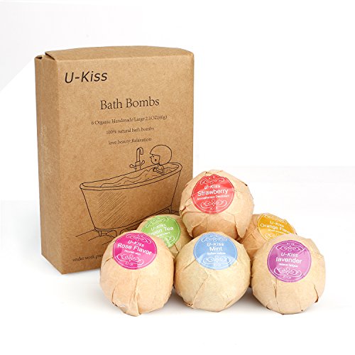 U-KISS 6 PCS Bath Bomb Gift Set, All Natural Essential Oil Bath Bomb, Birthday Gifts for her, Teen girls, Valentine gift