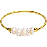 BlingNook Pearl Ring For Women, 18K Gold Rings Stainless Steel Plated Cute Stackable Statement Engagement Wedding Non Tarnish Pinky Jewelry Promise Gift