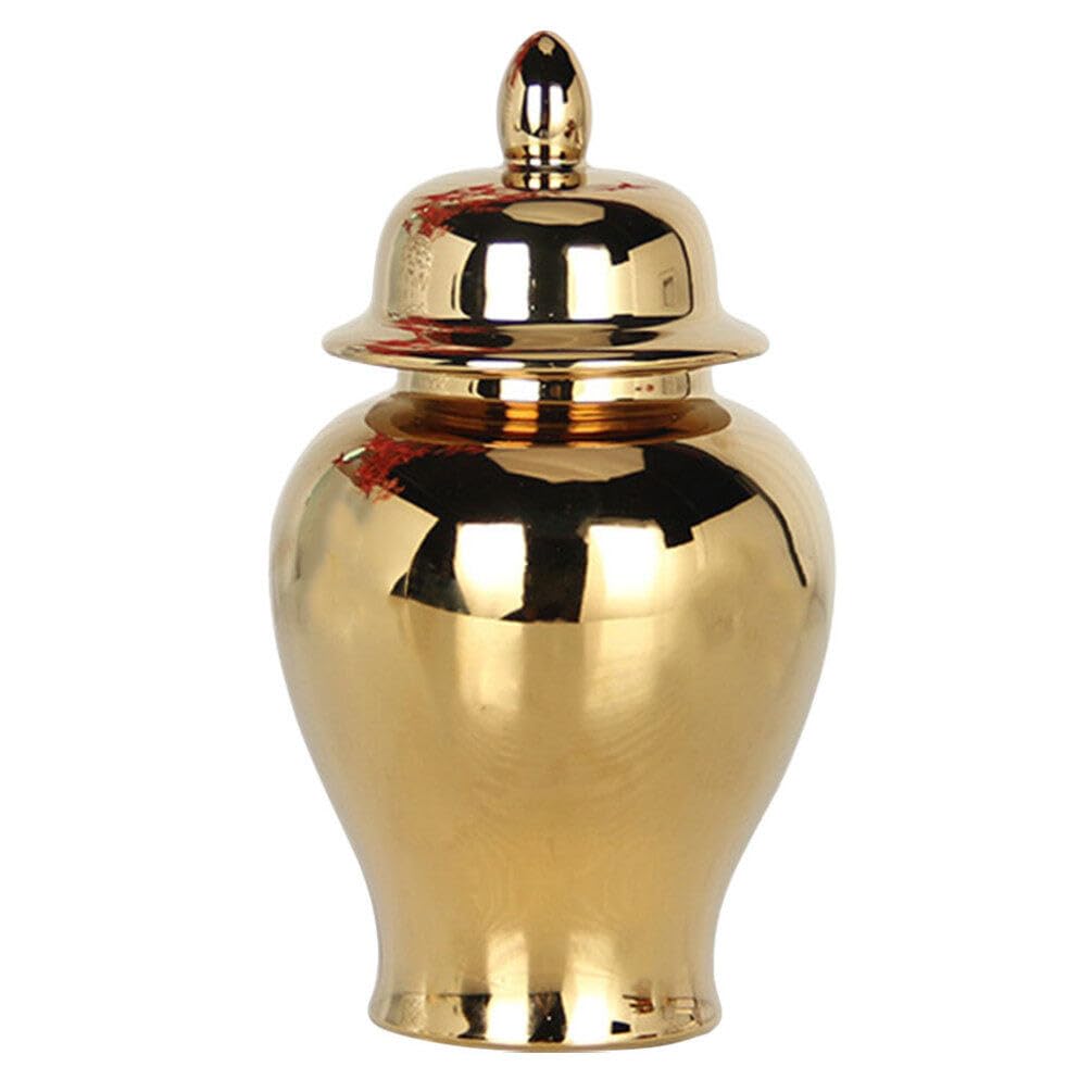 Warmhm Ginger Jar Vase Ceramic Tea Canister Loose Leaf Tea Storage Container with Lid Sugar Candy Jar Coffee Bean Holder Decorative Temple Jar Dried Floral Vase for Home Decor Golden