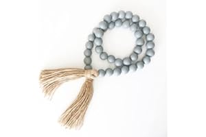FOUNDATIONS DECOR Wood Bead Garland - Wooden Boho Bead Garland with Tassels - Boho Beads Home Decor for Shelf, Table, Wall & Mantel Styling - Colorful Decor Beads by Foundations Décor - Slate Gray