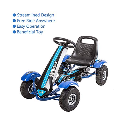 Kinbor Go Kart/Pedal Car,Pedal Powered Ride On Toys for Boys & Girls with Adjustable Seat Blue - Thumbnail 3