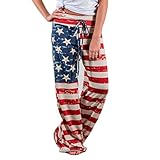 Women Pants,Haoricu Summer Women Stripe American Flag Drawstring Loose Leg Pants Leggings