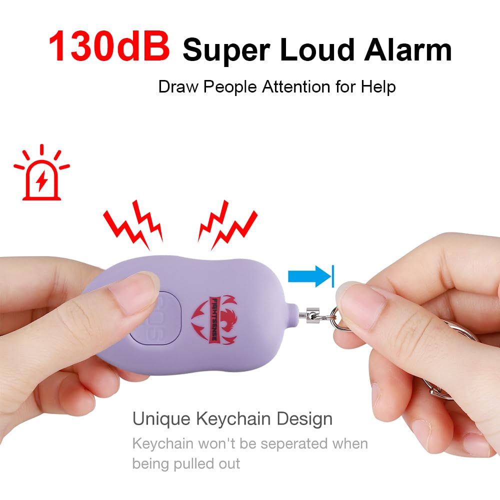 Fightsense Personal Alarm Keychain with Snap Hook, 130dB Siren Safety Alarm for Women LED Light (300m Audible) (Purple)