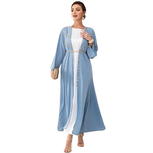 Dubai Style Women’s Open Front Kaftan Abaya – Muslim Cardigan Robe Maxi Dress (Polyester, Long Length)
