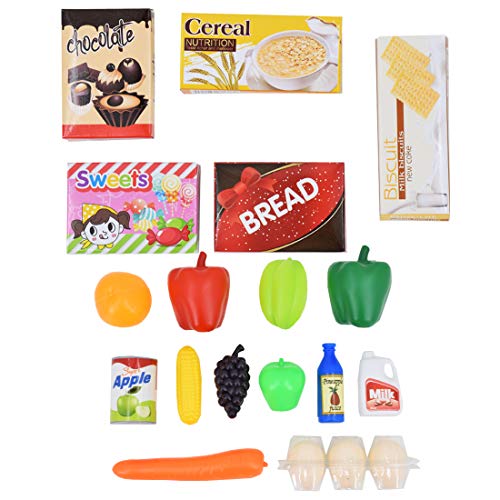 deAO SPMW Kinder-Supermarkt-Spielset mit Einkaufswagen und über 20 Spiel-Lebensmittel-Zubehör, Mehrfarbig – Bild 7