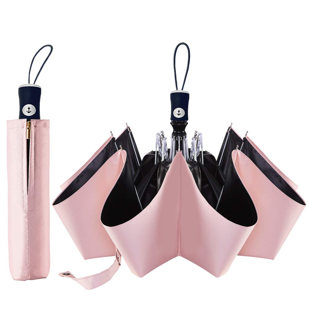 FDJASGY UV Sun Umbrella Compact Folding Travel Umbrella Auto Open Close Compact Folding Rain Umbrellas for Women Men Blocking UV 99.99% Pink
