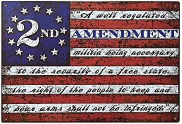 American Wit Vintage Tin Signs, 9X12 Second Amendment Metal Signs for Gun Owners, Vintage Home &amp; Kitchen Sign with USA Flag, 2nd Amendment Home Sign for Man Cave, Kitchen Signs w/Flags