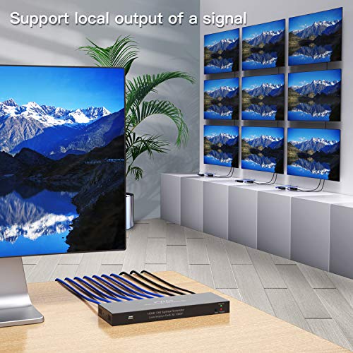 PWAY PW-HTS0107(POC) 1X7 HDMI Extender Splitter Ultra HD 1080P over Cable Support EDID Up to 50m/165ft Cat6 Remote Control (1 in 7 Out)