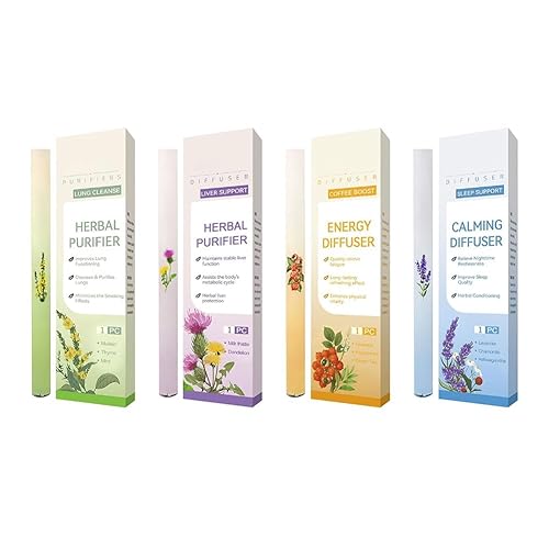 Herbal Diffuser Pen, Anxiety Pen, Natural Herbals Inhaler with Extracts of Mullein, Thyme and Mint for Lung Cleansing, Sleep Aid Inhaler for Resting Relaxation, Helps Clear Breathing (4Pcs)