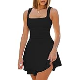 Fixmatti Women's Romper Square Neck Ruched Waist Ruffle Hem Mini Shorts Jumpsuit Outfits