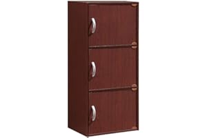 HODEDAH 3 Door Bookcase Cabinet, Mahogany