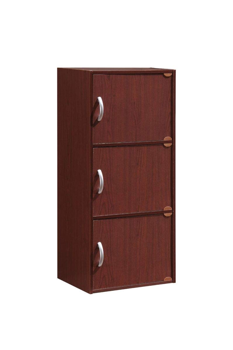 HODEDAH IMPORT 3-Shelf Bookcase Cabinet, Mahogany