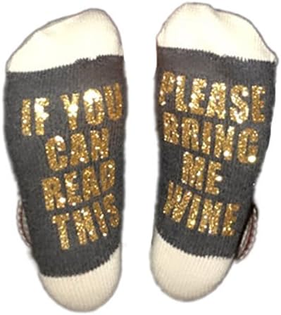Christmas Unisex Women Men wine full cotton socks Xmas If You can read this Bring Me a Glass of Wine Socks (Free Size, Gloden Printed)