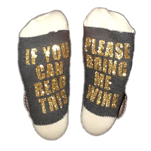 Christmas Unisex Women Men wine full cotton socks Xmas If You can read this Bring Me a Glass of Wine Socks (Free Size, Gloden Printed)