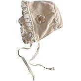 ROYALEAD Stylish Infant Hat with Lace Edges Soft & Breathable Lace Trimmed Baby Bonnet Flower/Rabbit for Photoshoots & Parties Beige, flowers