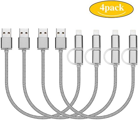 GoProof 2IN1 1FT Lightning Cable With Micro USB Connector Nylon Braided Charging Cords iPhone Cable Compatible with iPhone/iPad Devices,Samsung,HTC,and More[4pack] (Silver)