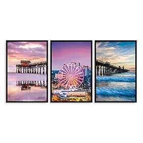 Framed Canvas Wall Art - Romantic Beach - Canvas Prints Home Artwork Decoration for Living Room,Bedroom - 16"x24"x3 Panels