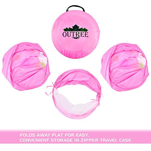OUTREE 3Pc Pop Up Children Play Tent with 1Crawl Tunnel & 2 Tents - Kids Tents for Boys, Girls, Babies & Toddlers for Indoor & Outdoor, Pink