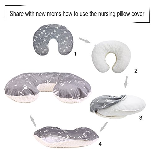 BORITAR Minky Nursing Pillow Covers 2 Pack, Super Soft Grey Arrow and Stars Printed with Dotted Backing - Thumbnail 5