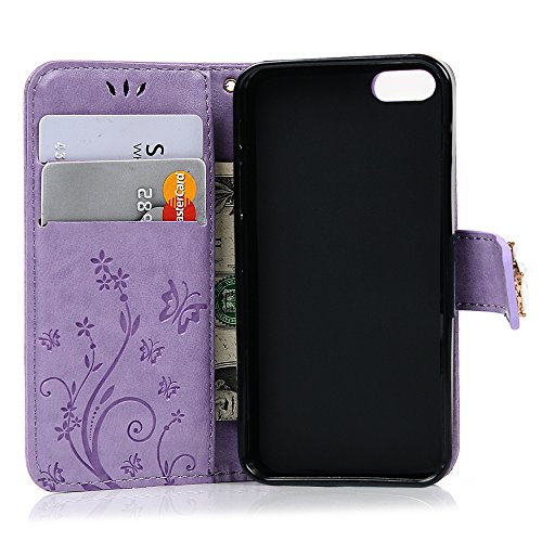 iPhone SE Case,iPhone 5S Case,iPhone 5 Case - Mavis's Diary 3D Handmade Wallet Bling Crystal Diamonds Butterfly Fashion Floral PU Leather with Hand Strap Magnetic Clasp Card Holders - Thumbnail 7