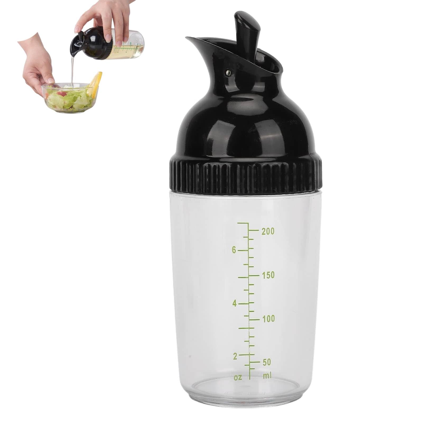 Salad Dressing Shaker, Salad Dressing Bottle Clear Salad Dressing Mixer Dressing Container Dressing Dispenser with Spout for Preparing Mixing Serving Sauces(Black)
