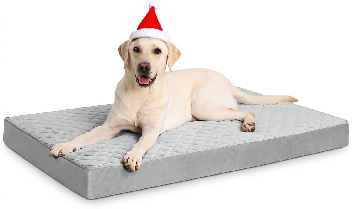 NUPIDA Orthopedic Dog Beds Large Sized Dog Waterproof Pet Mattress with Removable Washable Cover and Non-Slip Bottom, Quilting Mat for Crate, 35x22 Inch, Light Gray Image