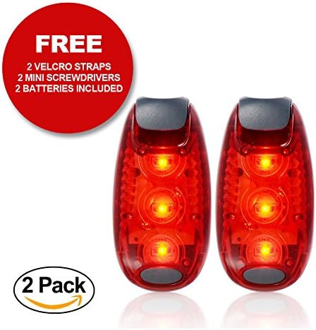 ClipOn Safety Light | 2 Pcs Clip On Flashing Strobe Lights for Runner Bicycle Rider Dog Kid Walker Jogger | Super Bright Nightime Visibility Reflective Gear with Straps and Mini Screwdriver | Red