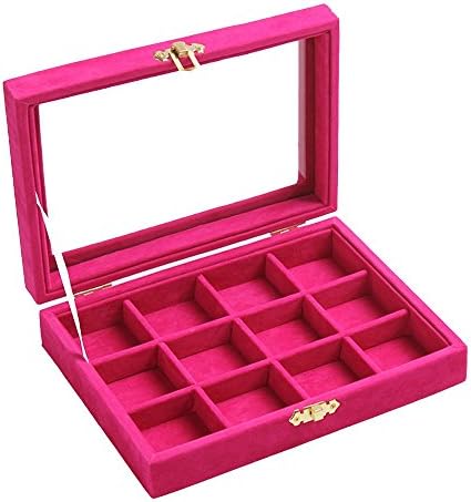 New Wayzon 12 Grids Jewelry Holder Organizer Box Storage Case Earrings Rings Disply with Lock for Women Girls (Rose)