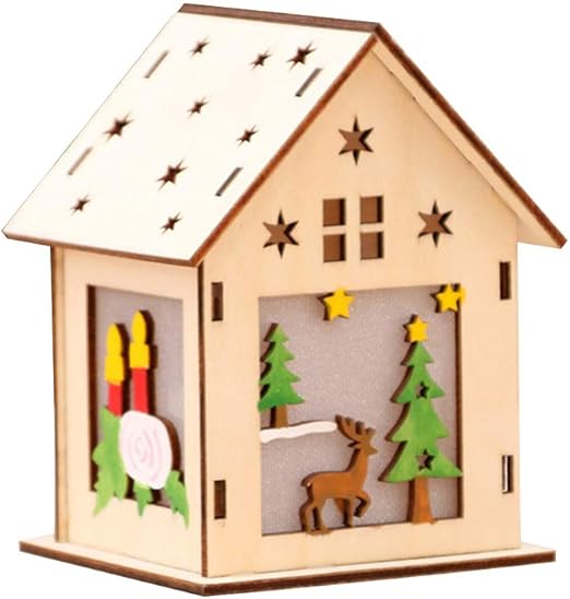 Amazon Com Messar Diy Glowing Christmas Cabin Creative Luminous Xmas Snow House Glowing Wooden Cottage Ornament With Led Light For Christmas Tree Decoration Pendant And New Year Party Gift Elk Home Kitchen